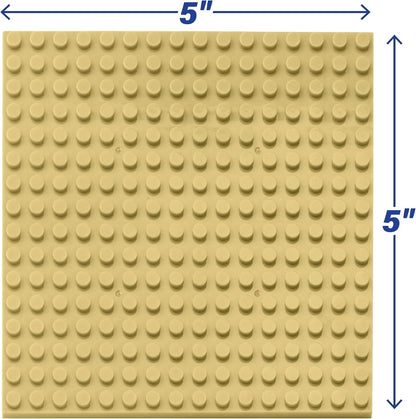 Classic Baseplates for Building Bricks - Set of 10 Sand 5"x5" Building Plates- Dual Connectivity, Build on Both Sides- Compatible, Tight Fit w Major Brands- Creative STEM Toy & Kids Bday Gift (Sand)