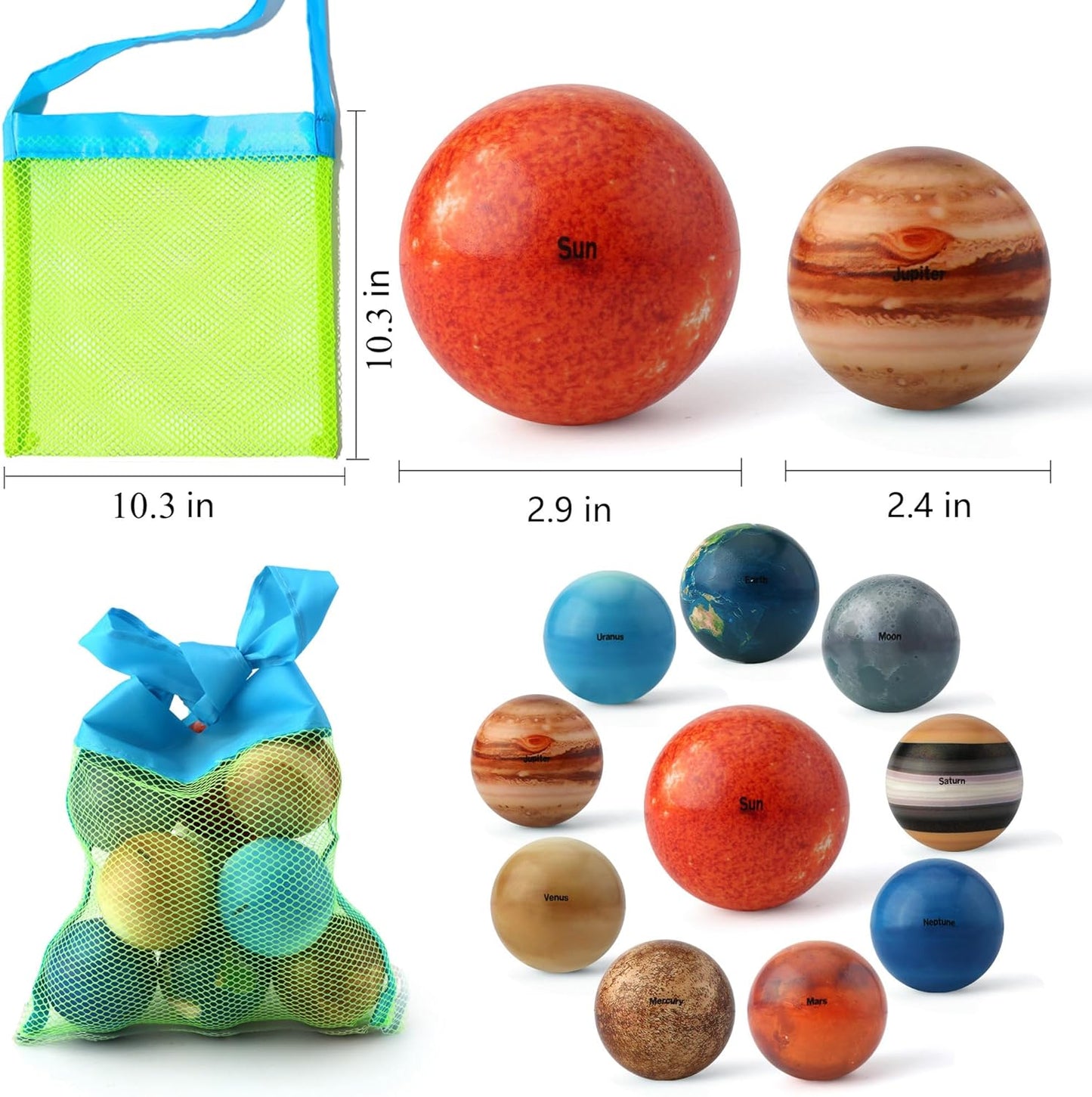 Solar System Planets Toys for Kids, STEM Educational Sensory Toys for Autistic Children Non-Toxic, Space Astronaut Slime Ball Alien Monster Toy Set with Mesh Storing Bag for 3-5-8-10 Boy Girls