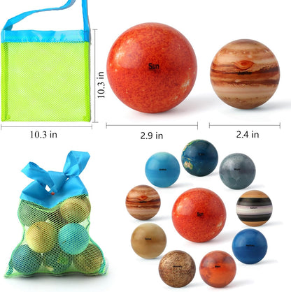 Solar System Planets Toys for Kids, STEM Educational Sensory Toys for Autistic Children Non-Toxic, Space Astronaut Slime Ball Alien Monster Toy Set with Mesh Storing Bag for 3-5-8-10 Boy Girls