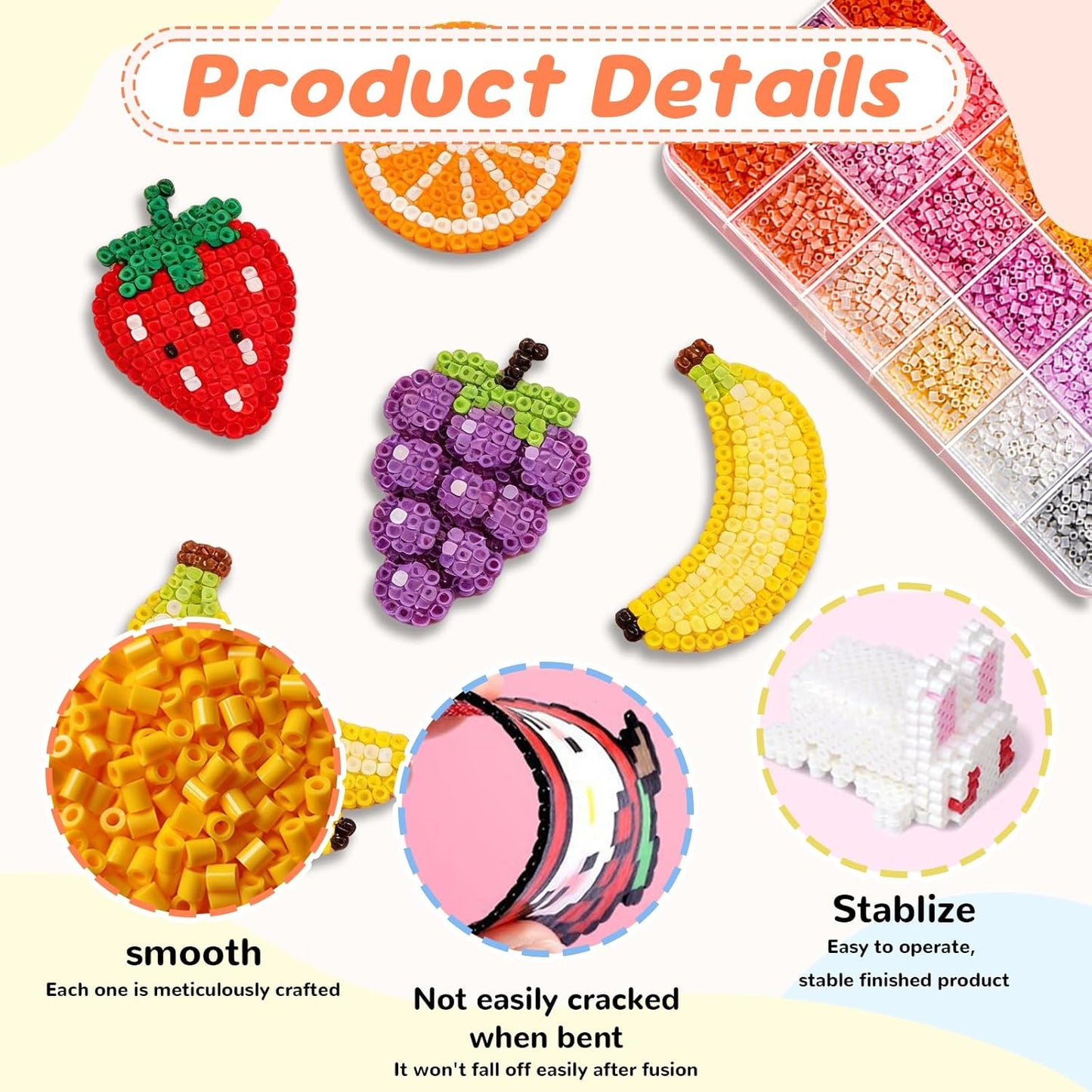 Perler Beads Kit 14400 pcs 24 Colors 2.6mm Mini Fuse Beads Bulk with Fuse Beads Pegboards, Black & White Included, Easter Homeschool Arts and Crafts Supplies for Kids 7+ & Adults