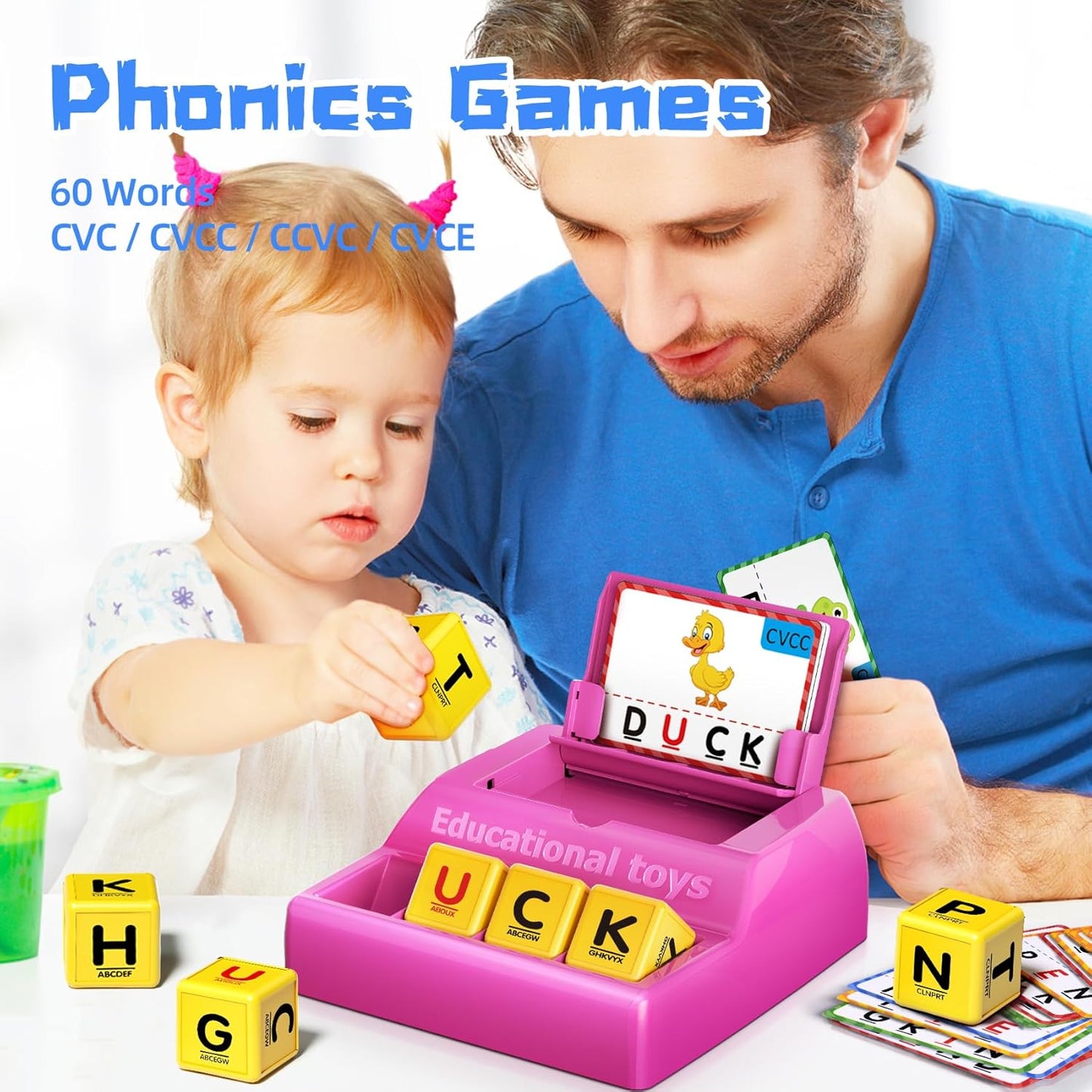 Montessori Matching Letter Game for Kids Ages 3-8 | Educational Learning Spelling Toys with Storage Function | Christmas Birthday Gifts for 3 4 5 6 Year Old Boys & Girls | Larger Blue (50% Bigger)