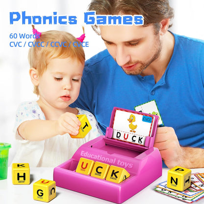 Montessori Matching Letter Game for Kids Ages 3-8 | Educational Learning Spelling Toys with Storage Function | Christmas Birthday Gifts for 3 4 5 6 Year Old Boys & Girls | Larger Blue (50% Bigger)