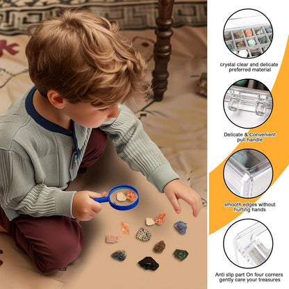 Rock Collection Box for Kids - Display Case for Collectibles - Storage and Display Shelf - Generation 2