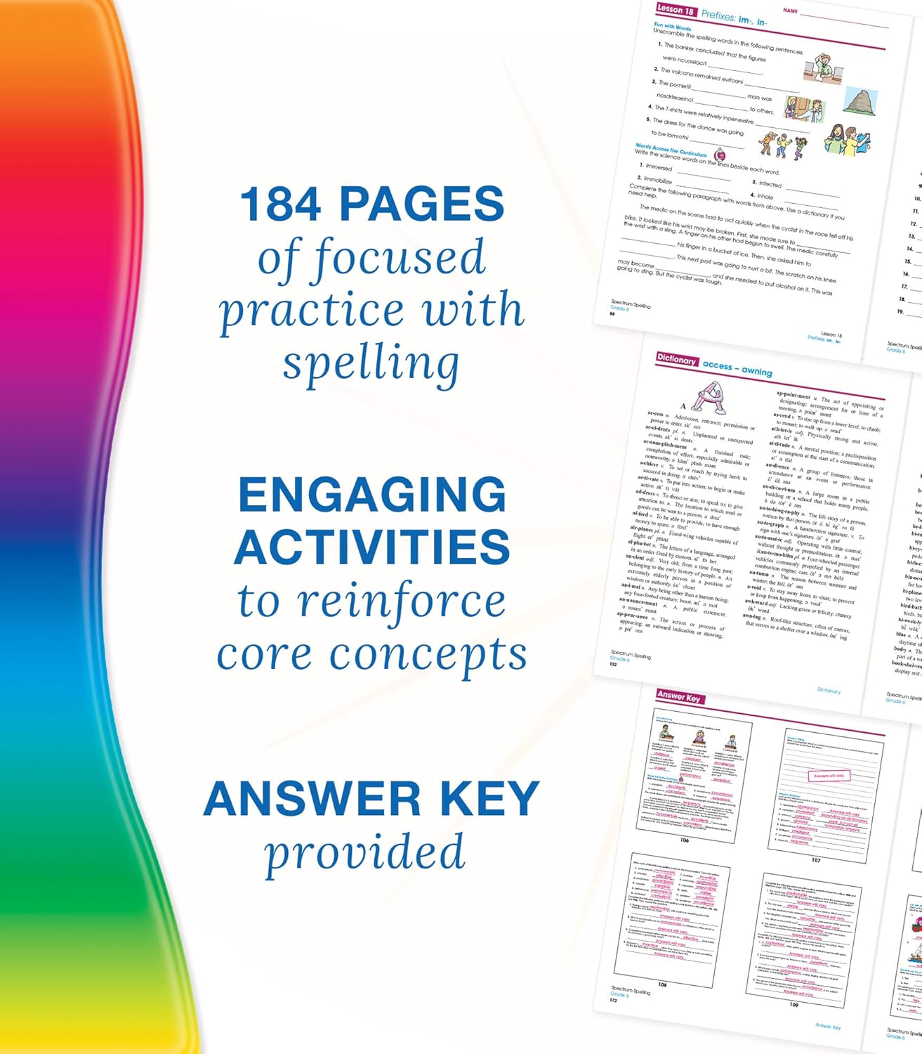 Spectrum Spelling Workbook Grade 6, Ages 11 to 12, Grade 6 Spelling, Handwriting Practice with 6th Grade Spelling Root Words, Prefixes, Suffixes, and Grammar Workbook - 160 Pages