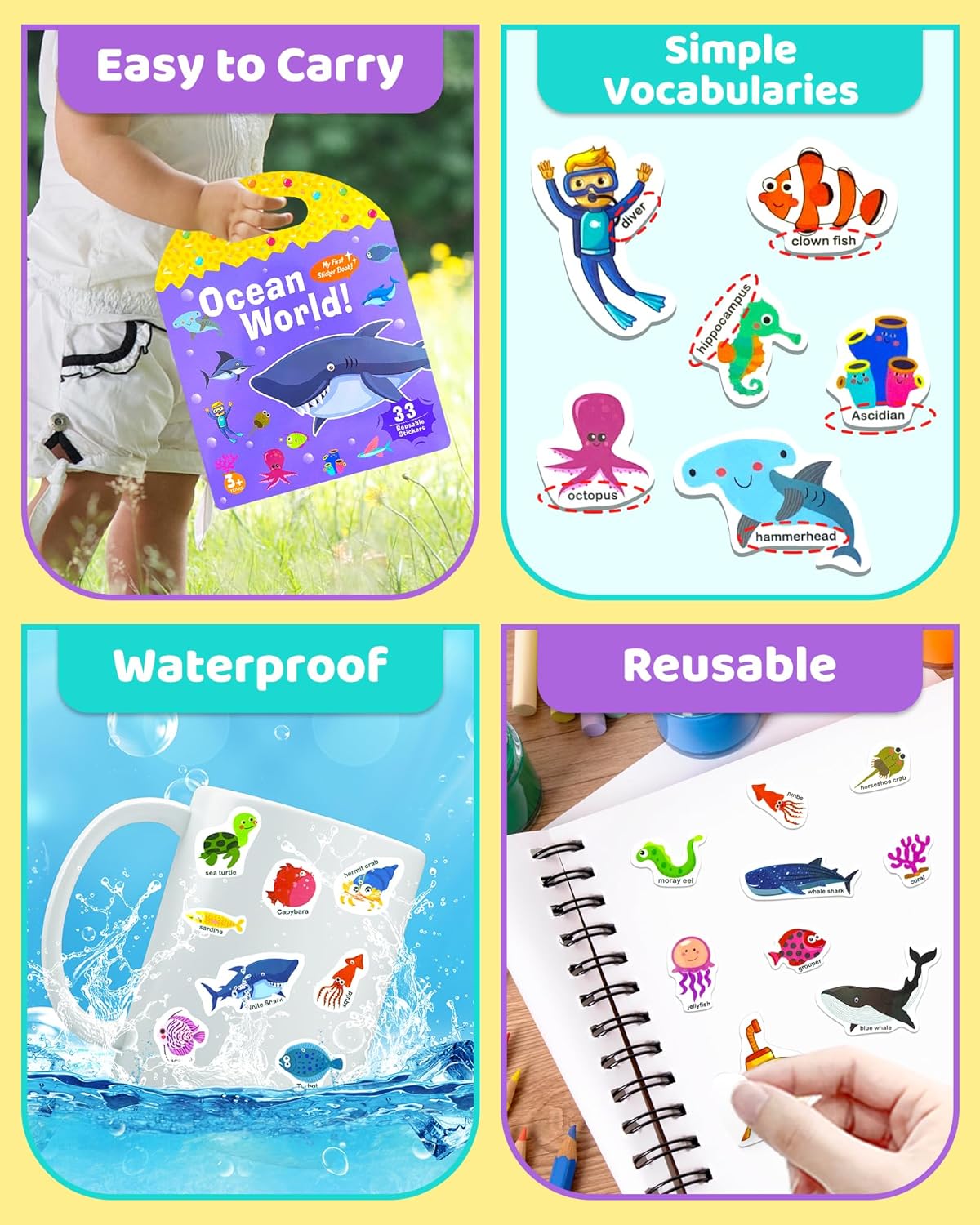 Benresive Reusable Sticker Books for Toddlers, Fun Travel Stickers for Kids, Toddler Sticker Book, Crafts Activities for Toddlers, 3 and Up Birthady Gifts - Vehicle