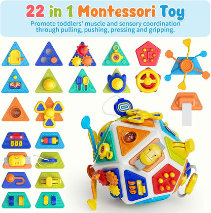 22-in-1 Baby Busy Board Activity Cube Toys, Montessori Toy for 1 Year Old Toddlers, Educational Learning Sensory Travel Toys for Infant 6-12 12-18 Months, 1st Baby Birthday Gifts for Boys Girls