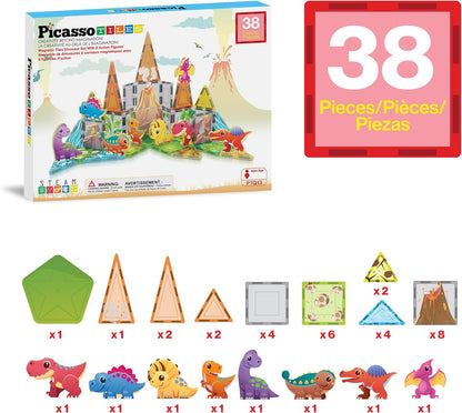 PicassoTiles Magnet Tiles Magnetic Building Blocks Aquarium Marine Animal Theme Set with 8 Character Action Figures Shark Crab Turtle STEM Toys Construction Preschool Toddlers Kids Boys Girls 3+ PTQ15