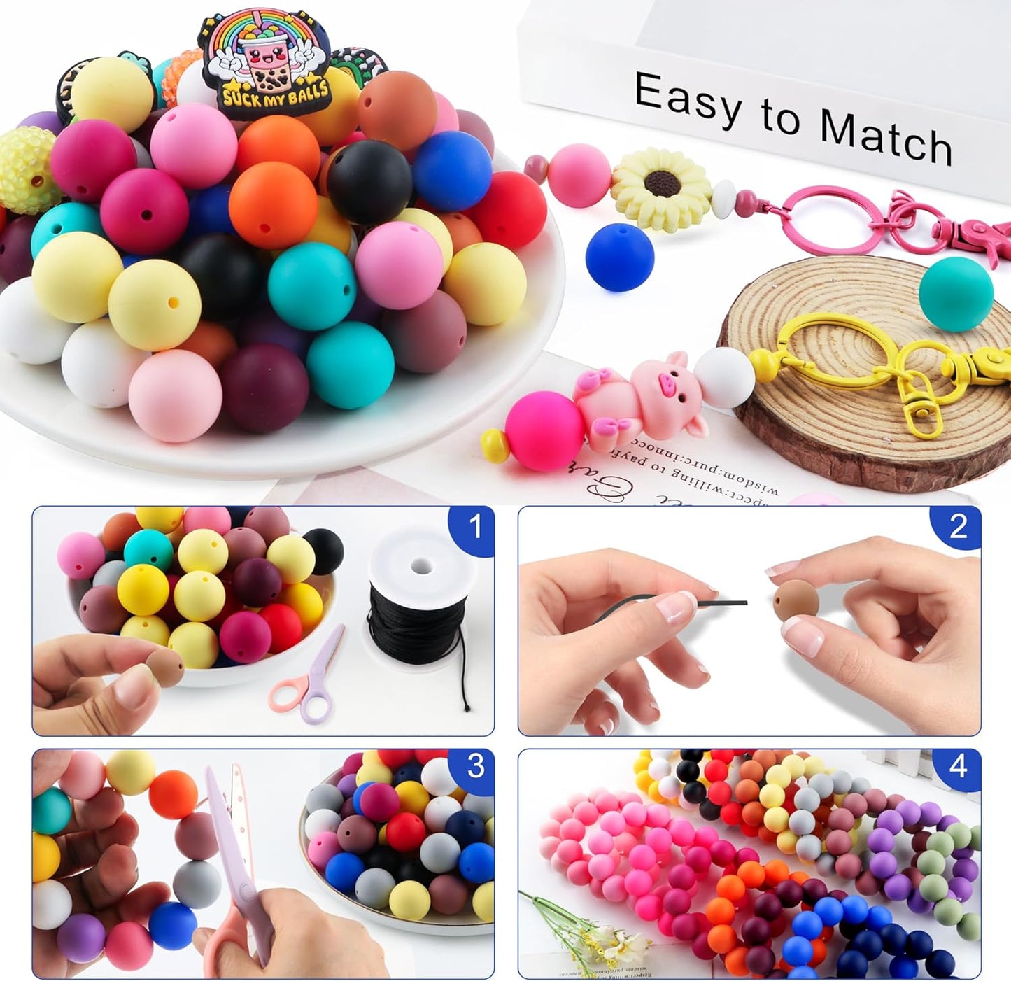 65Pcs 19mm Silicone Beads for Keychain Making Bracelet Necklace, Bulk Round Silicone Beads for Pens（Christmas Green） - Colors A