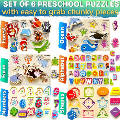 QUOKKA Wooden Puzzles for Toddlers 1-3 – 3xSET Toddler Puzzles Ages 2-4 – Montessori Animal Chunky Puzzle for Kids 3-5 – Wood Learning Toy for Boy and Girl – FSC Certified Wood