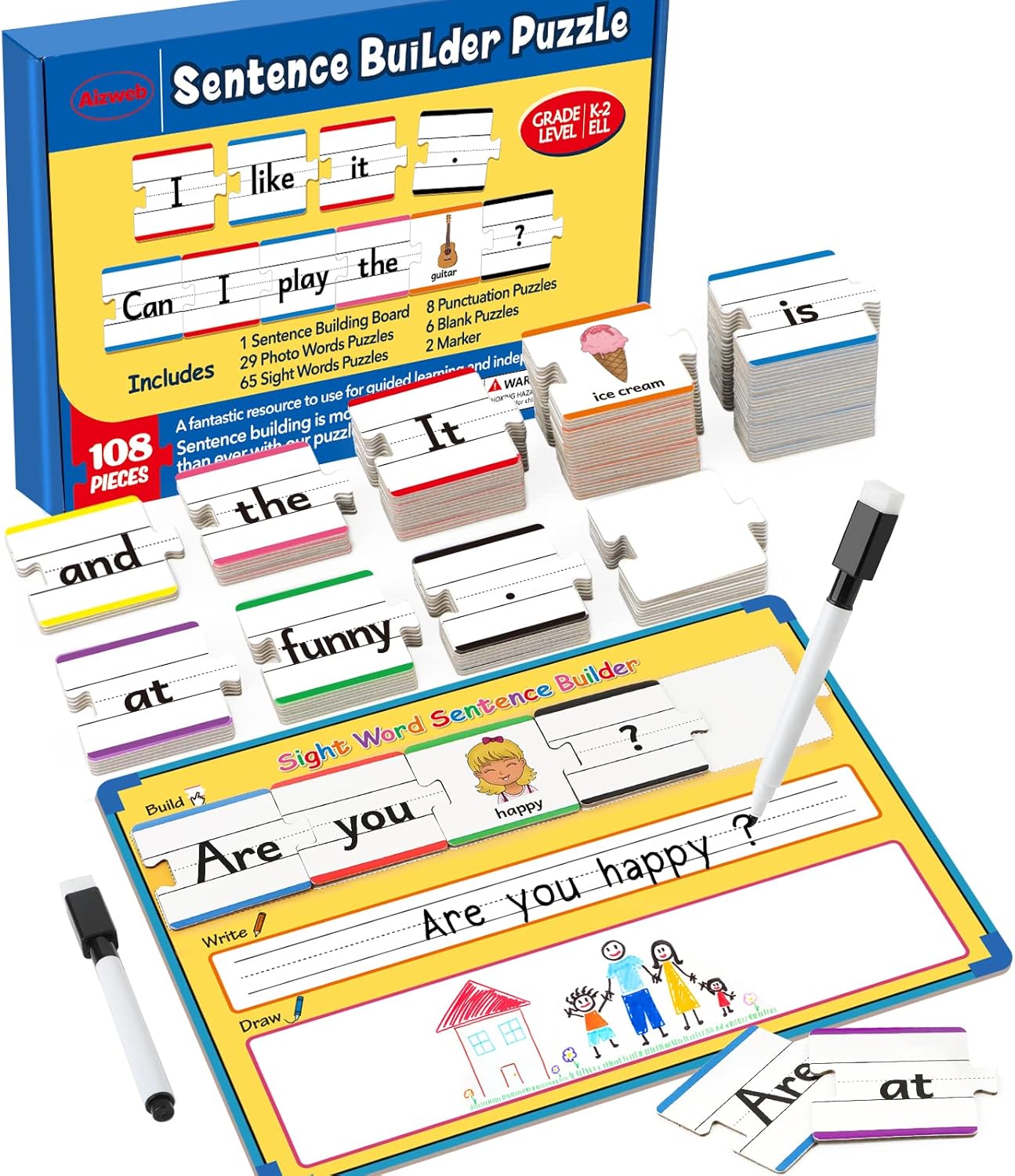 Aizweb Sentence Building Games,Sight Word Puzzles for Kids Kindergarten 1st 2nd Grade Classroom Must Haves,Montessori Phonics Reading Learning Games,Speech Therapy Special Education Toy for Teacher