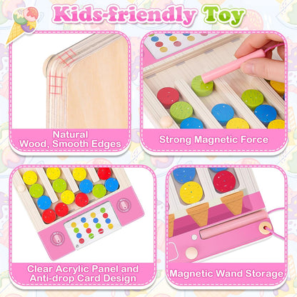 Kids Montessori Magnetic Wooden Toys: 3 4 5 6 7 Year Old Birthday Gift for Boys Girls Age 4-7 Preschool Educational Learning Activities Toy Sensory Autistic Puzzle Maze Game Present for Toddlers