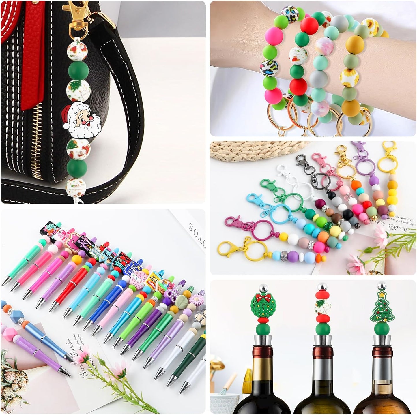 65Pcs 19mm Silicone Beads for Keychain Making Bracelet Necklace, Bulk Round Silicone Beads for Pens（Christmas Green） - Colors A
