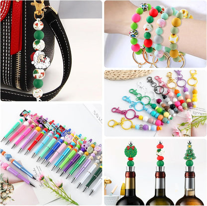 65Pcs 19mm Silicone Beads for Keychain Making Bracelet Necklace, Bulk Round Silicone Beads for Pens（Christmas Green） - Colors A