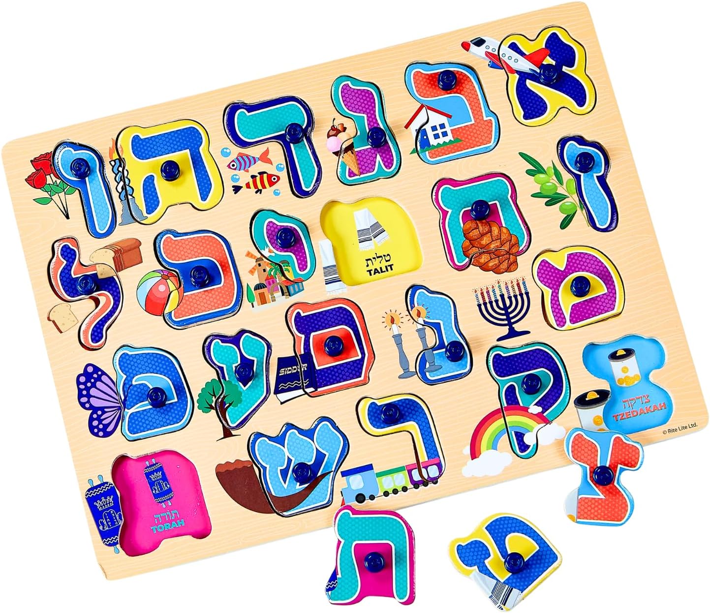 Rite Lite Alef Bais Puzzle Learn the Alef Beis, Pink, Multi-Colored, Tan, Red, Green, Blue, Purple Kids Puzzle