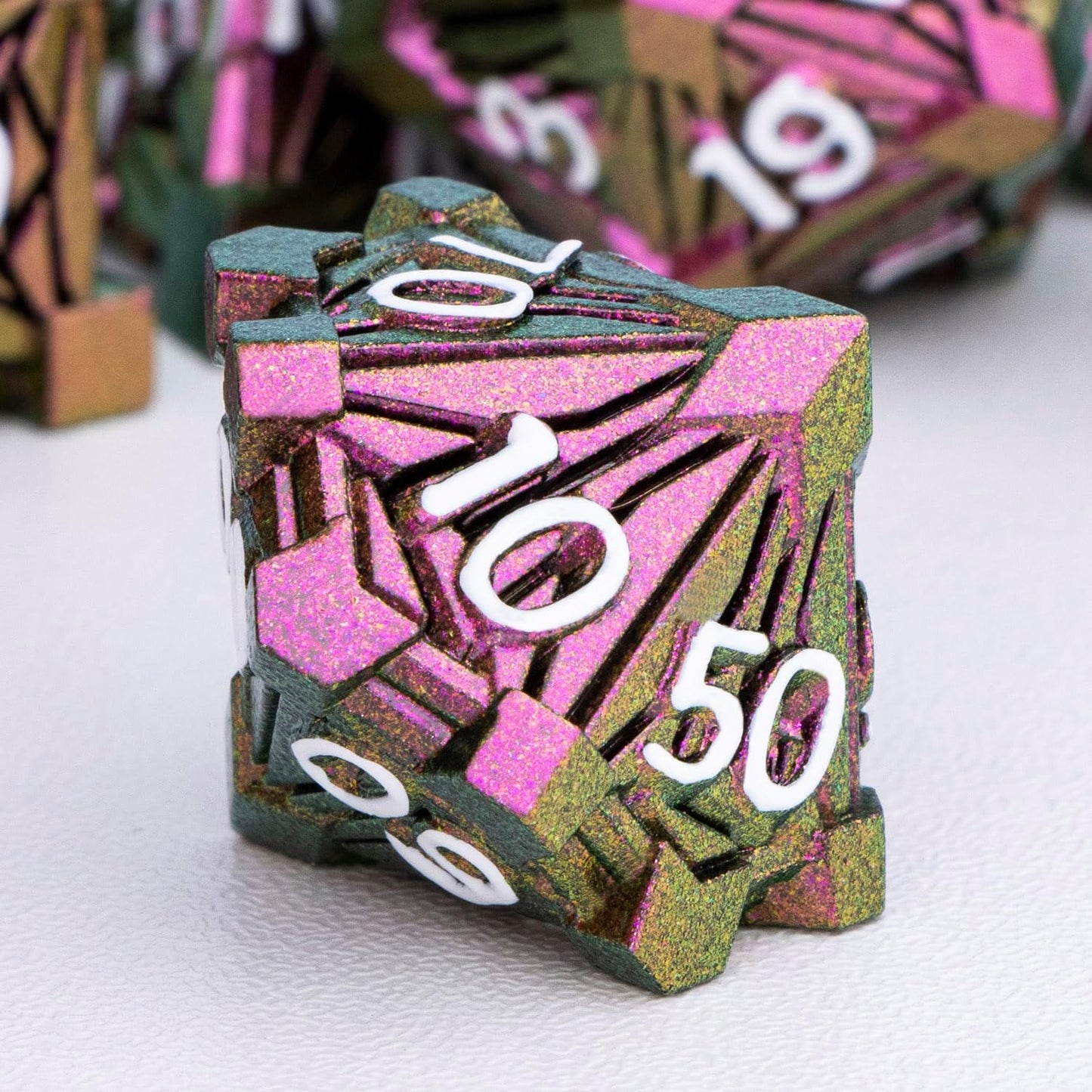 7PCS Metal DND Dice Set with Box, Debris RPG Blue White D and D Dice for D&D Tabletop Games Role Playing Game Polyhedral Dice Set D20 D12 D10 D8 D6 D4