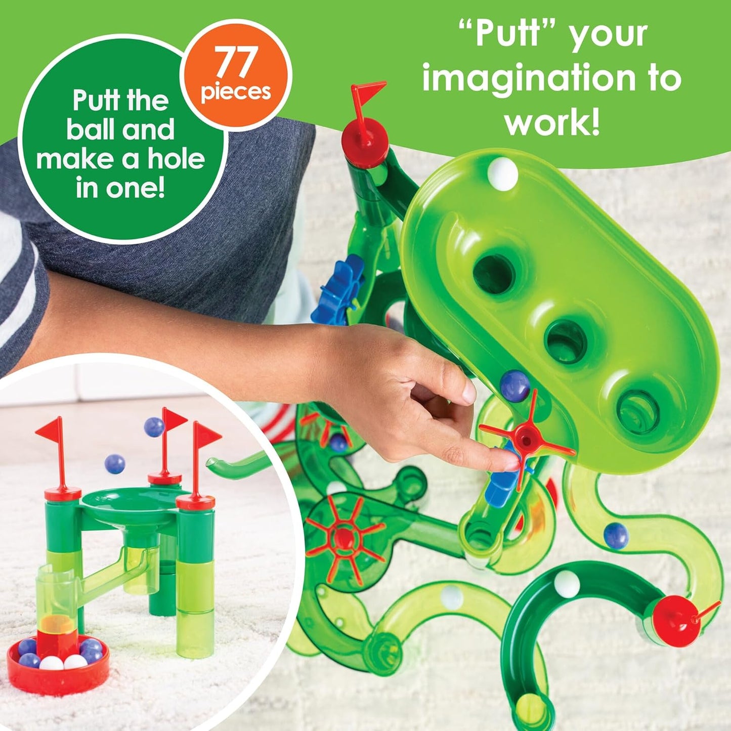 MindWare Marble Run Mini Golf - Building Toys for Kids Ages 4-8 - Unique Twist on Classic Marble Run for Kids Ages 4-8 - Marble Maze Includes 75 Track Pieces, 20 Marbles and Exciting New Components