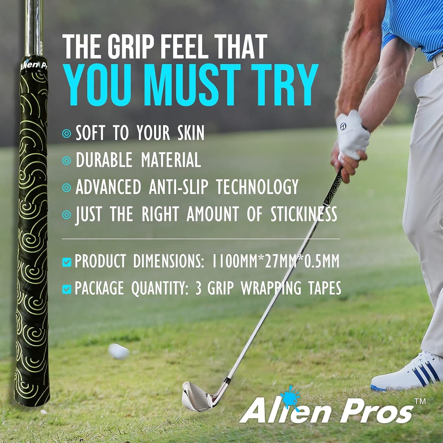 Alien Pros Golf Grip Wrapping Tapes - Innovative Golf Club Grip Solution - Enjoy a Fresh New Grip Feel in Less Than 1 Minute