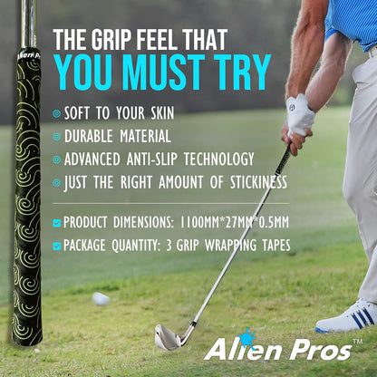 Alien Pros Golf Grip Wrapping Tapes - Innovative Golf Club Grip Solution - Enjoy a Fresh New Grip Feel in Less Than 1 Minute