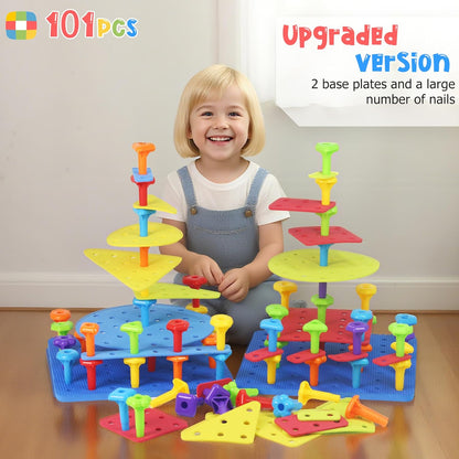 Peg Board Toy set 73Pcs DIY Building Stacking Toys for Kids 3-6 Years Old,STEM Educational Kids Toy for Brain Development,Montessori Sensory Toys,Upgrade Various Foam Board Plastic Lacing String Game