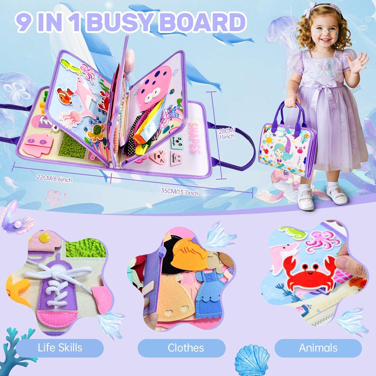 Aurasys Toddler Busy Board Montessori Toys for Girl Birthday Gift,Educational Learning Sensory Busy Book, Airplane Car Travel Activities Toy for Girl(Pink)