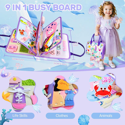 Aurasys Toddler Busy Board Montessori Toys for Girl Birthday Gift,Educational Learning Sensory Busy Book, Airplane Car Travel Activities Toy for Girl(Pink)