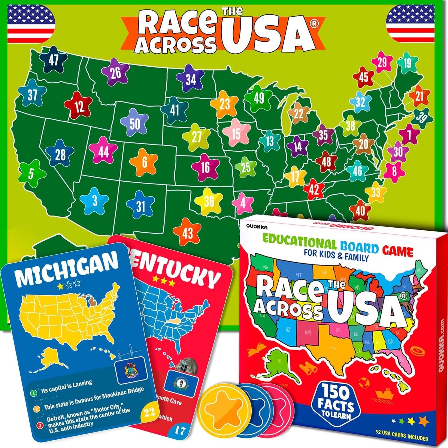 QUOKKA Board Games for Kids 8-12 - Family Games for Kids and Adults - Journey Across the World Card Game Ages 5-9 - Learn Capitals, Flags, Facts, and Map Locations with 195 World Map Cards
