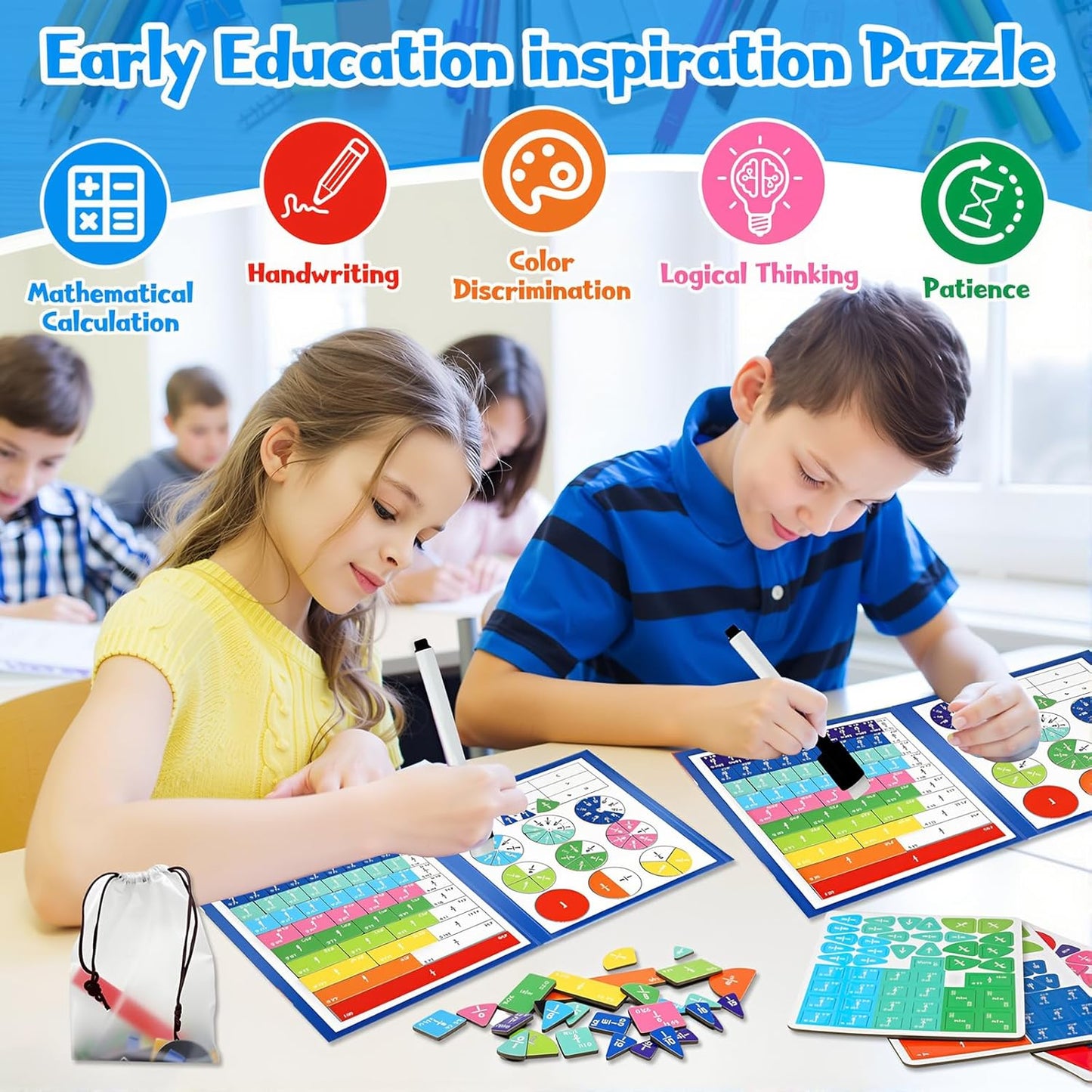 Magnetic Fraction Demonstration Book,Magnetic Fraction Tiles & Fraction Circles Set,Math Manipulatives for Elementary School,Montessori Fraction Manipulatives Learning Educational Puzzle Toys for Kids