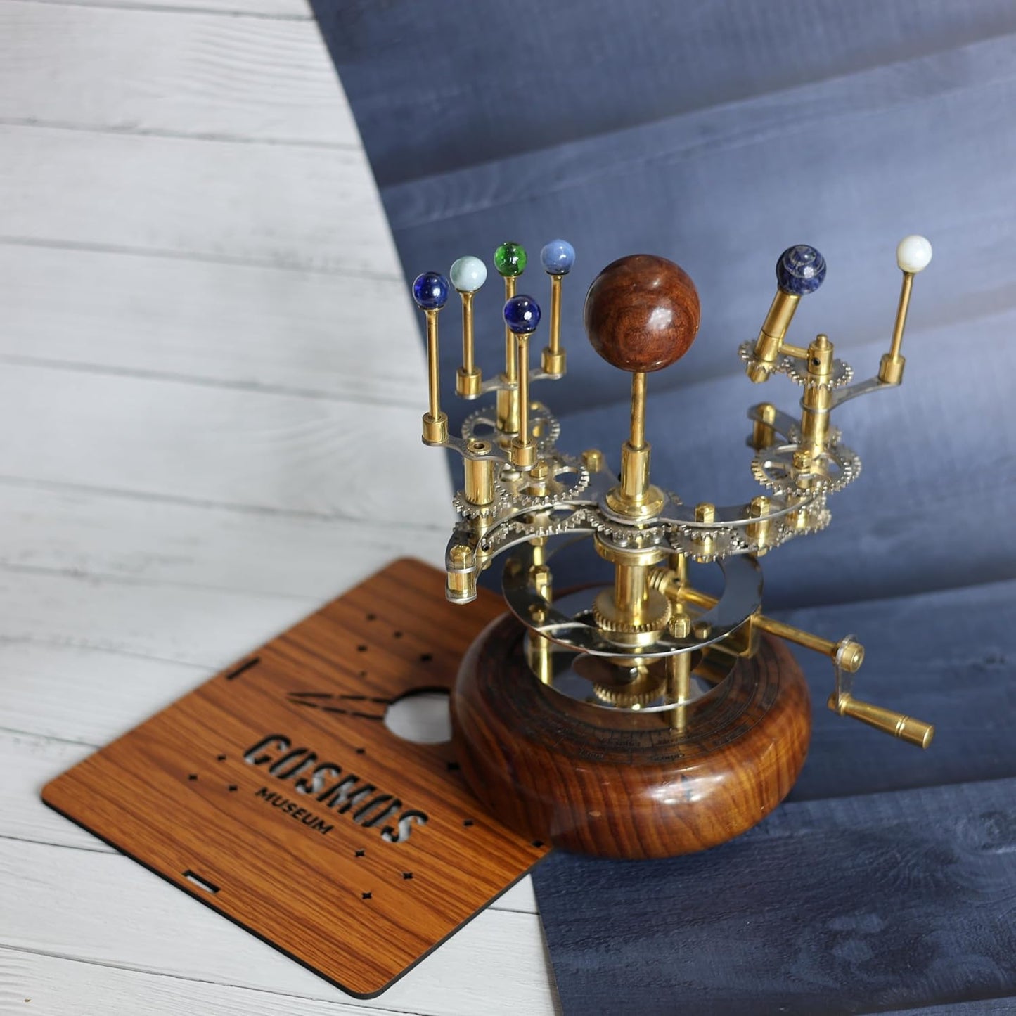 Luxury Vintage Brass Orrery – Exquisite Brass Planetary Gear Mechanism | Astronomical Desk Ornament | Solar System Model (8" Mercury, Venus, Earth, Mars, Uranus & Moons)
