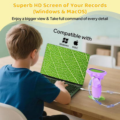 Kids Magnifying Glass, 2.0 Inch Digital Screen Mini Pocket Microscope for Bug - 200x Zoom Handheld Microscope with Adjustable Lights, Edu Birthday Gifts for Age 3-12 Girls