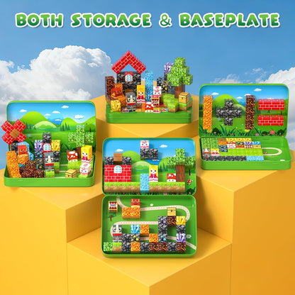 Axirata 60PCS Mini Magnetic Blocks Travel Set for Kids, Mini Magnetic Tiles Building Cubes with Portable Iron Box, STEM Construction Sensory Toy for Toddler Boys Girls Age 3-5 4-8 8-12+