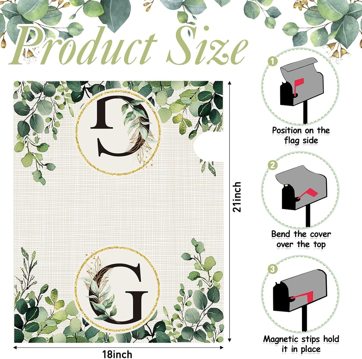 Tiamon Monogrammed L Mailbox Covers Magnetic Eucalyptus Welcome Letter Box Wrap Standard Size 21x18 Inch Spring Summer Leaves Mailbox Decor Eucalyptus Letter Numbers Decoration for Outdoor Garden Yard