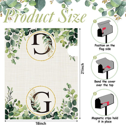 Tiamon Monogrammed L Mailbox Covers Magnetic Eucalyptus Welcome Letter Box Wrap Standard Size 21x18 Inch Spring Summer Leaves Mailbox Decor Eucalyptus Letter Numbers Decoration for Outdoor Garden Yard