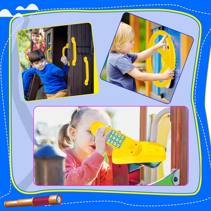 Playground Accessories Swingset Plastic Pirate Ship Steering Wheel Safety Handles Telescope for Kids Outdoor Playground Treehouse Jungle Gym Accessories (4 Pcs- Green,Yellow Set)
