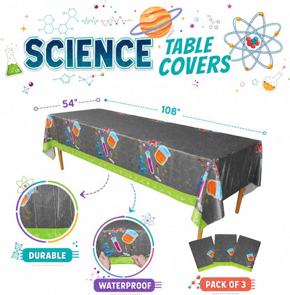 Blue Orchards Science Table Covers (Pack of 3) - 54"x108" XL - Science Birthday Party Decorations, Chemistry Party, Laboratory Theme Table Cloth