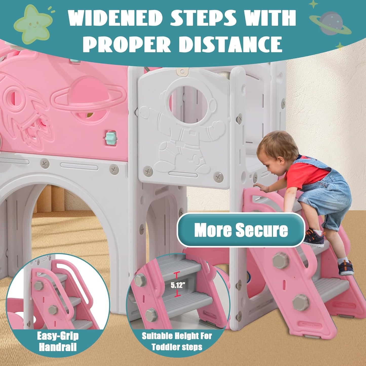 11in 1 Toddler Slide, Kid Slide for Toddlers Age 1-3 with Telescope, Basketball Hoop, and Telescope, Indoor Outdoor Playset Playground Blue Grey