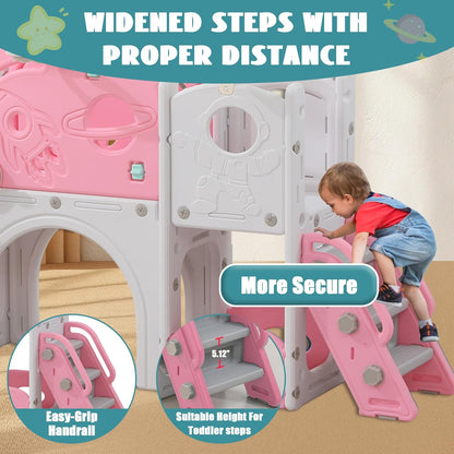 11in 1 Toddler Slide, Kid Slide for Toddlers Age 1-3 with Telescope, Basketball Hoop, and Telescope, Indoor Outdoor Playset Playground Blue Grey