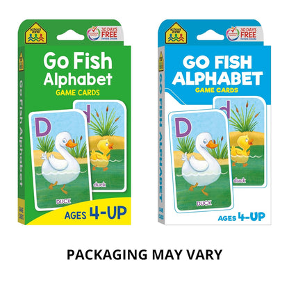 School Zone Go Fish Alphabet Game Cards: Preschool, Kindergarten, 1st Grade, ABC's, Matching, Uppercase and Lowercase Letters, Word-Picture Recognition, Animals, Ages 4+, Packaging May Vary