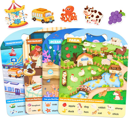 JoyCat Reusable Sticker Book Set (3-Pack): Farm, Pizza-Making, Weather - 90 Pcs Stickers for Toddlers, Kids Sticker Activity Book, Road Trip Travel Toys, Birthday Gifts for Boys and Girls