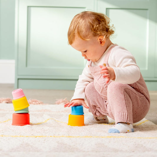tickit Silisoft Round Colorful Stacking Cups, 7 Soft Silicone Stacking, Nesting & Sensory Play Cups for Baby’s Fine Motor Skills and Early Learning, Rainbow