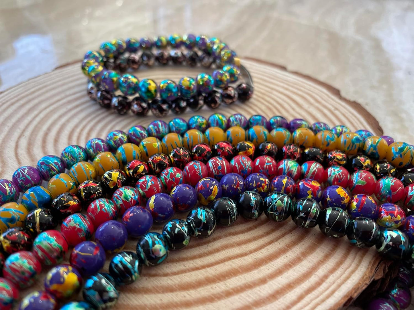 8mm Glass Beads Round Bulk for Bracelet, Glow in Dark Beads, DIY Jewelry Windchime Suncatcher Party Supplies, 300 pcs