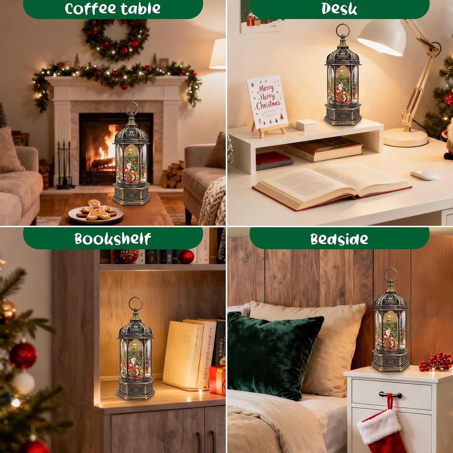 Christmas Snow Globes Lantern, Church and Christmas Tree Christmas Decorations Indoor, 6H Timer Battery & USB Powered Light Up Musical Snow Globes for Kids Women Adults Gift Thanksgiving Home Decor