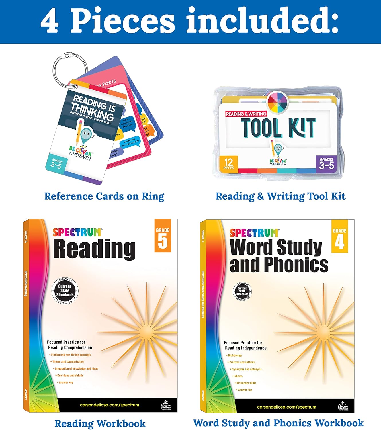 Carson Dellosa 531pc K-2 Literacy Bundle, Kindergarten, 1st Grade, 2nd Grade Phonics Posters, Bulletin Board Sets, Instructional Resources, Dry-Erase Manipulatives, Big Box of Sentence Building Game
