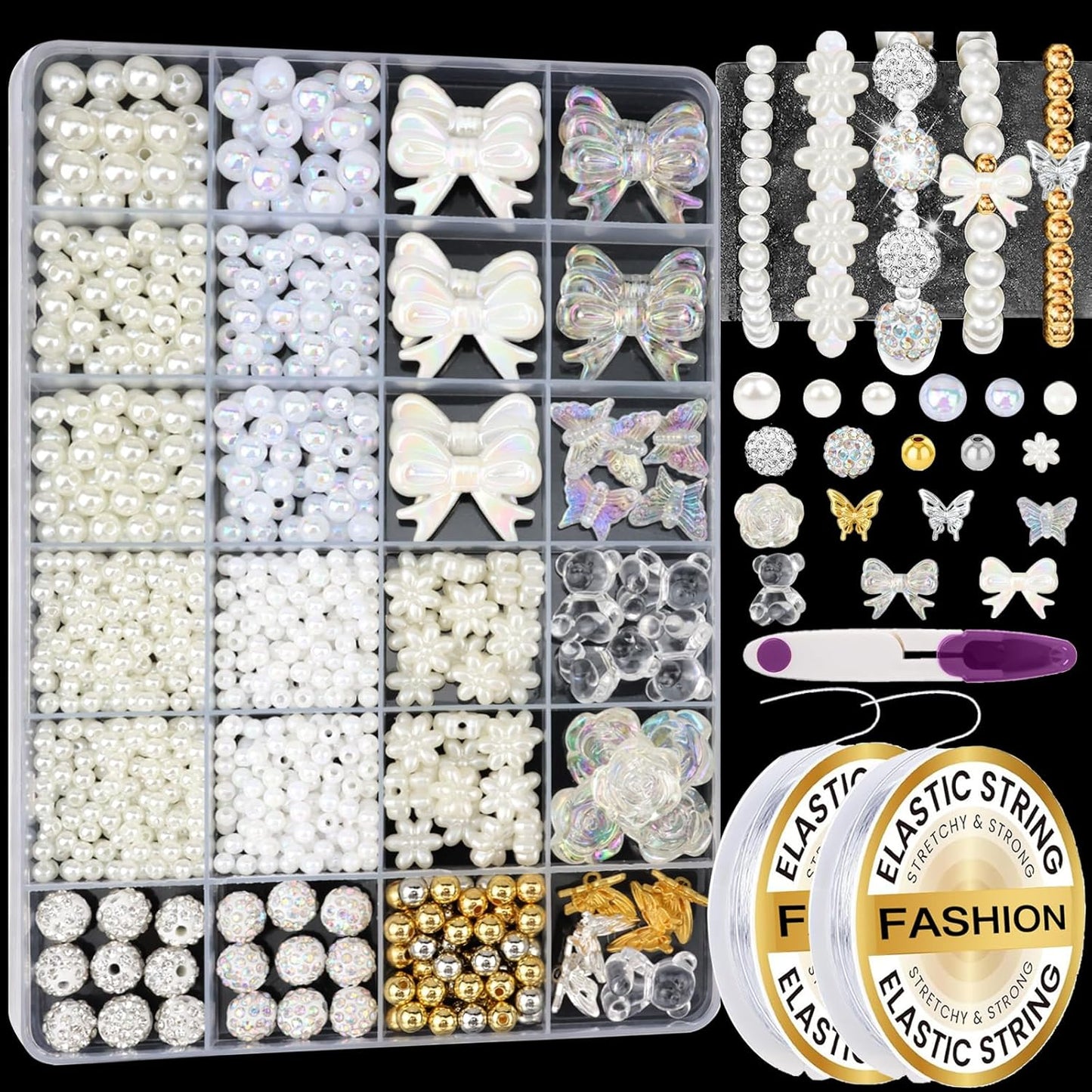 Hpebl 2136PCS Beads for Bracelets Pearl Bracelet Making Kit Friendship Bracelet Kits Bracelet Bead Kits Small Pearl Bead and Gold Beads Beading Kit for Bracelets Jewelry Making Kit