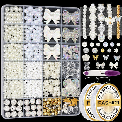 Hpebl 2136PCS Beads for Bracelets Pearl Bracelet Making Kit Friendship Bracelet Kits Bracelet Bead Kits Small Pearl Bead and Gold Beads Beading Kit for Bracelets Jewelry Making Kit