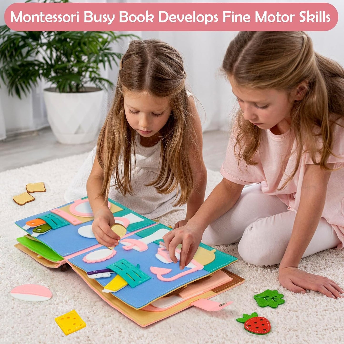 Montessori Busy Book , Felt Quiet Book for Baby, Preschool Early Learning Educational Toys for Kids Age 3 4 5 6 Years, Develops Fine Motor Skills,Toddlers Activities Toy for Airplane Car Travel
