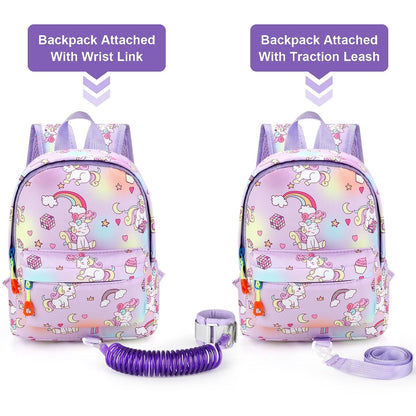 Accmor Toddler Backpack Leash with Anti Lost Wrist Link, Cute Mini Child Walking Harnesses Keep Kids Close Back Pack Rope Tether Rein for Baby Boys (Pink/Unicorn)