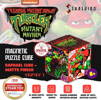 SHASHIBO Teenage Mutant Ninja Turtles Shape Shifting Box - STEM Magnetic Fidget Cube that Transforms Into Over 100 Shapes, Download Fun in Motion Toys Mobile App (Raphael)
