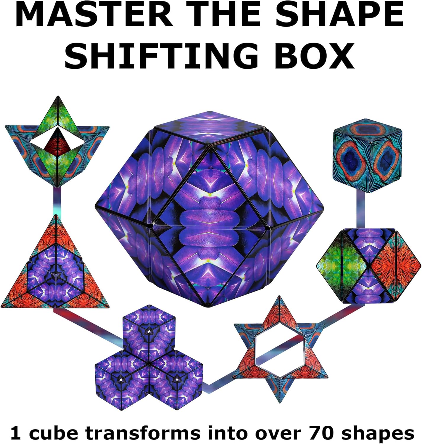 Shashibo Shape Shifting Box - Award-Winning STEM Fidget Toy with Ultra Strong Magnets - Puzzle Cube Transforms Into 100+ Shapes, Perfect Sensory Gift for Kids, Teens, and Adults (Blue Planet)