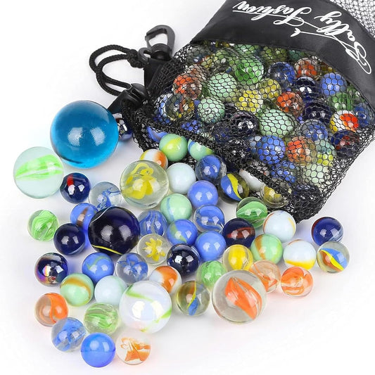 SallyFashion 66PCS Glass Marbles for Kids, 3 Sizes Assorted Size Colored Bulk Marbles Toy, DIY and Home Decoration