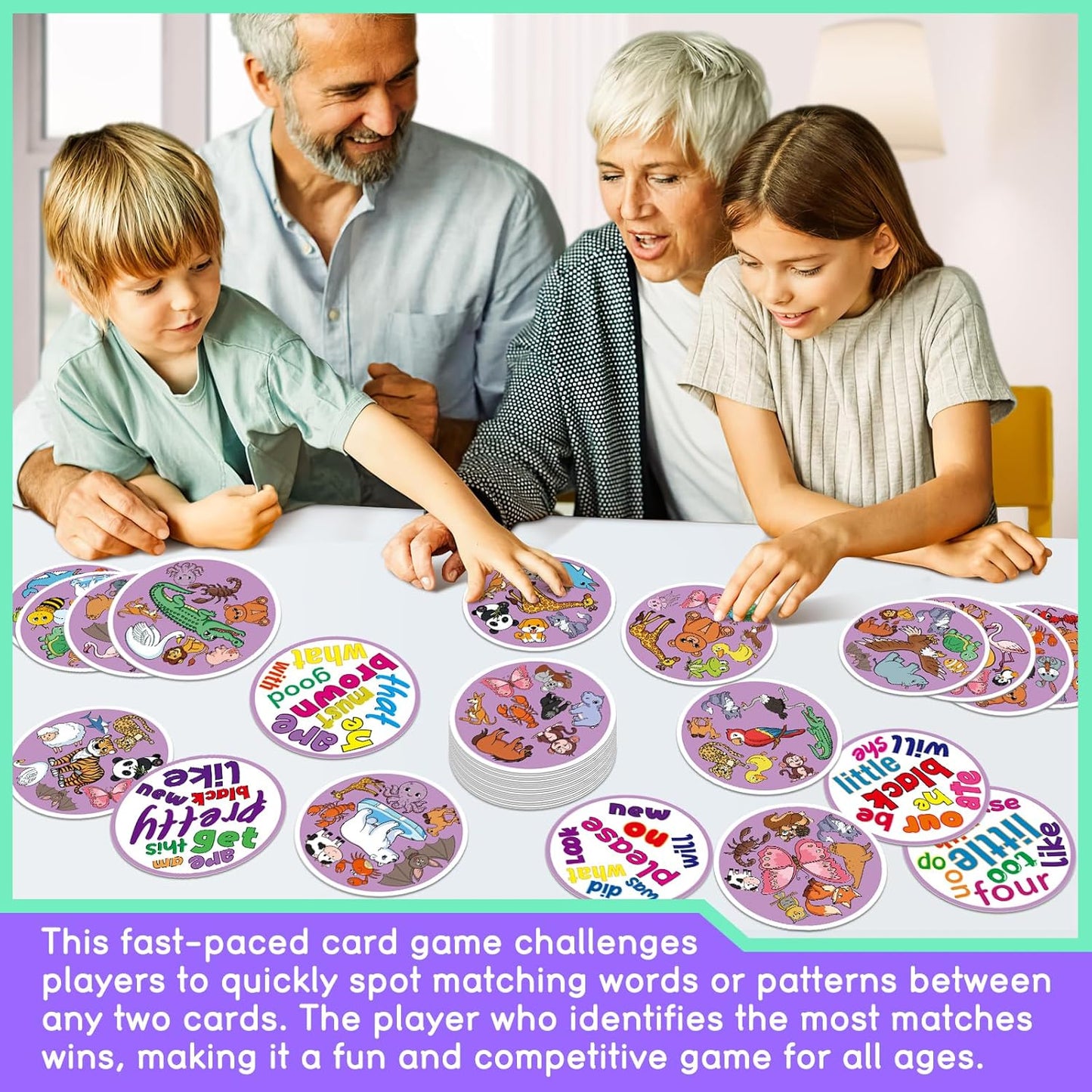 Edulok Memory Card Game, Kids Sight Word Piles Card Games, Animal Table Match Game for Toddlers, Indoor Recess Family Games, Preschool Classroom Reading Games, Homeschool Supplies
